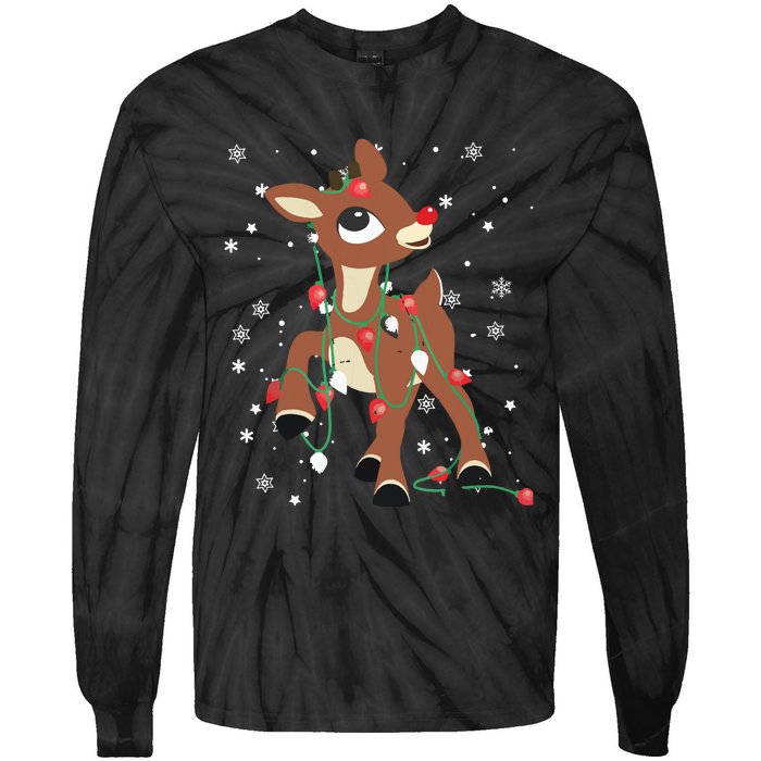 Rudolph The Red Nose Reindeer For Christmas Fan Tie-Dye Long Sleeve Shirt