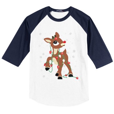 Rudolph The Red Nose Reindeer For Christmas Fan Baseball Sleeve Shirt