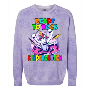 Ready To Rock Kindergarten Drumming Unicorn Preschool Meaningful Gift Colorblast Crewneck Sweatshirt