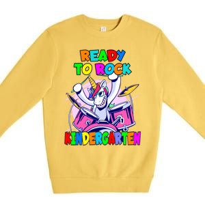 Ready To Rock Kindergarten Drumming Unicorn Preschool Meaningful Gift Premium Crewneck Sweatshirt