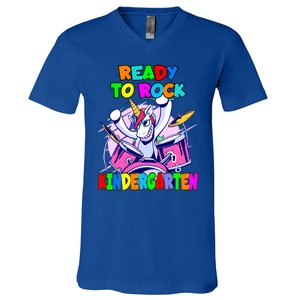 Ready To Rock Kindergarten Drumming Unicorn Preschool Meaningful Gift V-Neck T-Shirt