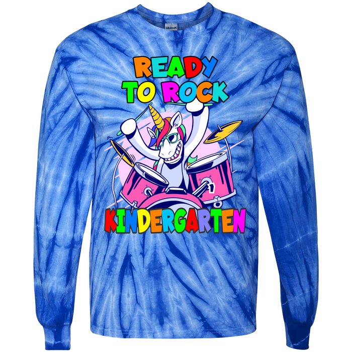 Ready To Rock Kindergarten Drumming Unicorn Preschool Meaningful Gift Tie-Dye Long Sleeve Shirt