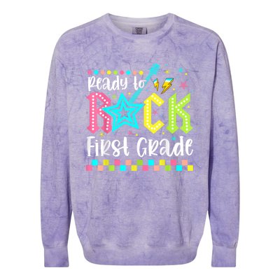 Ready To Rock First Grade Back To School 1st Grade Colorblast Crewneck Sweatshirt