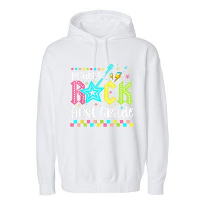 Ready To Rock First Grade Back To School 1st Grade Garment-Dyed Fleece Hoodie