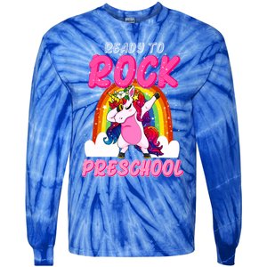 Ready To Rock Preschool Dabbing Unicorn Back To School Gift Tie-Dye Long Sleeve Shirt