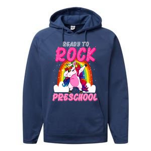 Ready To Rock Preschool Dabbing Unicorn Back To School Gift Performance Fleece Hoodie