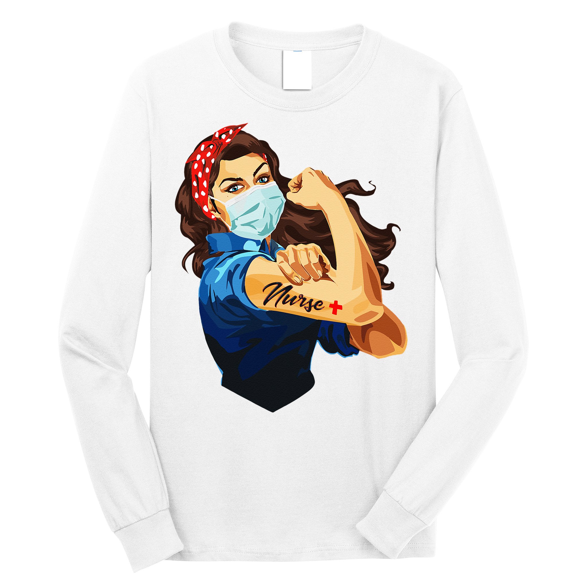 Rosie The Riveter Woman Nurse Long Sleeve Shirt