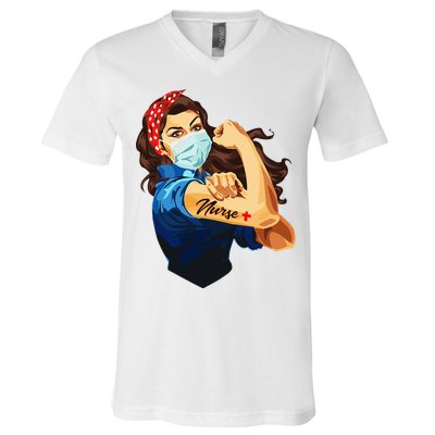 Rosie The Riveter Woman Nurse V-Neck T-Shirt