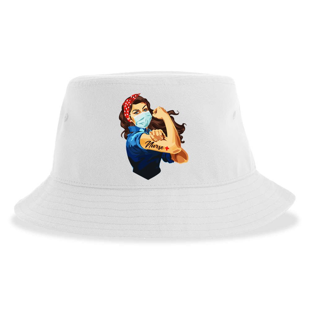 Rosie The Riveter Woman Nurse Sustainable Bucket Hat