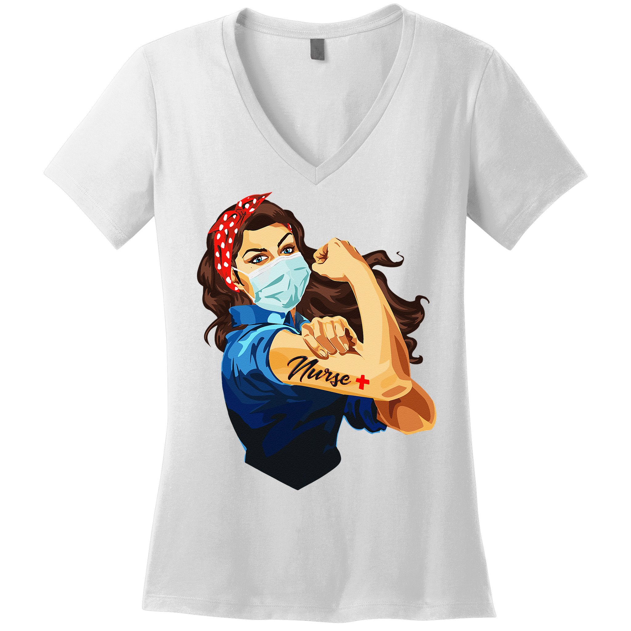 Rosie The Riveter Woman Nurse Women's V-Neck T-Shirt
