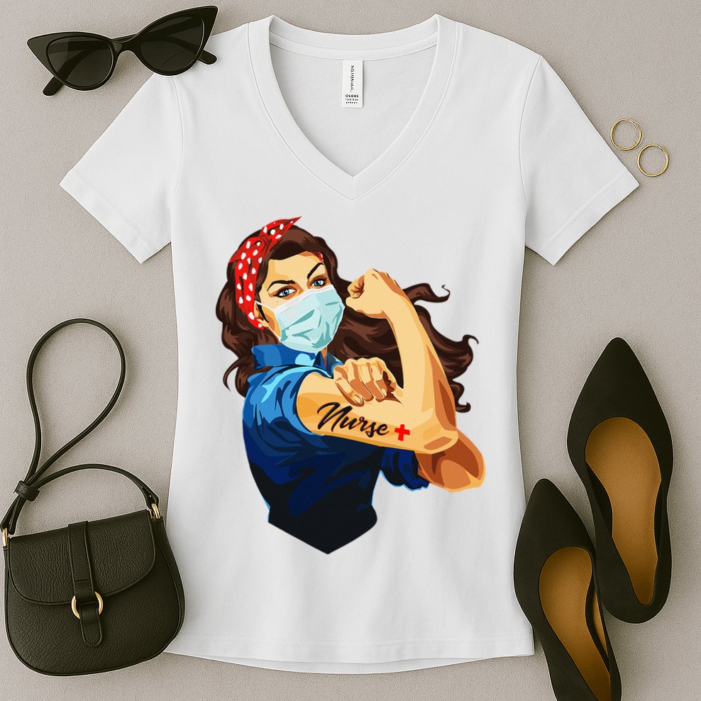 Rosie The Riveter Woman Nurse Women's V-Neck T-Shirt