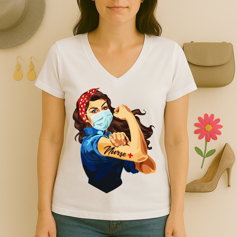Rosie The Riveter Woman Nurse Women's V-Neck T-Shirt