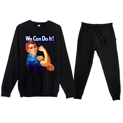 Rosie The Riveter Poster We Can Do It Feminist Retro Premium Crewneck Sweatsuit Set