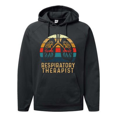 Respiratory Therapist Retro Vintage Lungs Pulmonology Rt Performance Fleece Hoodie