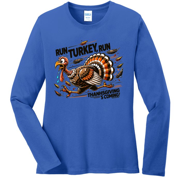 Run Turkey Run! Funny Thanksgiving Escape Running Costume Gift Ladies Long Sleeve Shirt