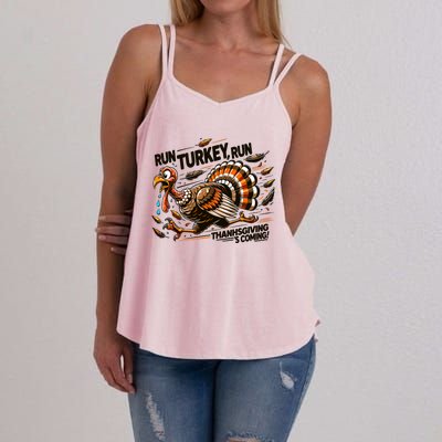 Run Turkey Run! Funny Thanksgiving Escape Running Costume Gift Women's Strappy Tank