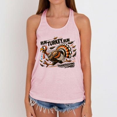 Run Turkey Run! Funny Thanksgiving Escape Running Costume Gift Women's Knotted Racerback Tank