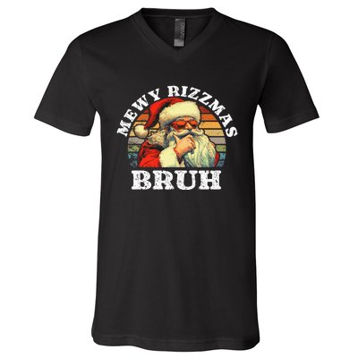 Rizz The Season Bruh. Mewy Funny Joke Rizz Christmas V-Neck T-Shirt