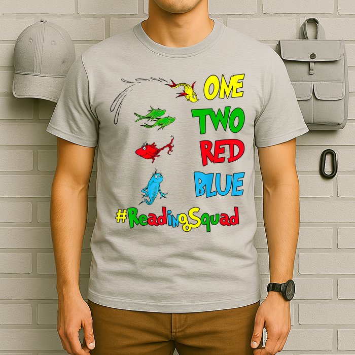 Reading Teacher Squad Oh The Places One Two Red Blue Fish T-Shirt