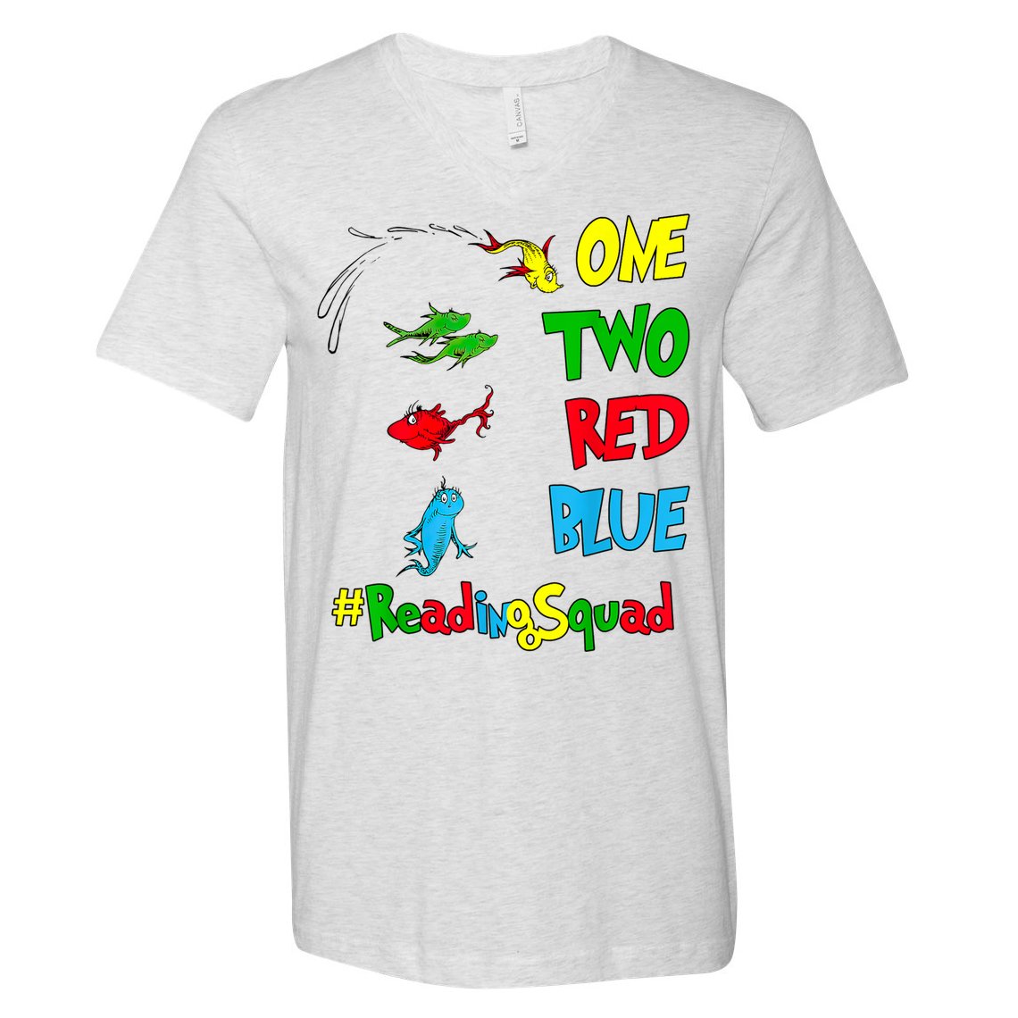 Reading Teacher Squad Oh The Places One Two Red Blue Fish V-Neck T-Shirt
