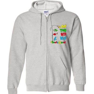 Reading Teacher Squad Oh The Places One Two Red Blue Fish Full Zip Hoodie