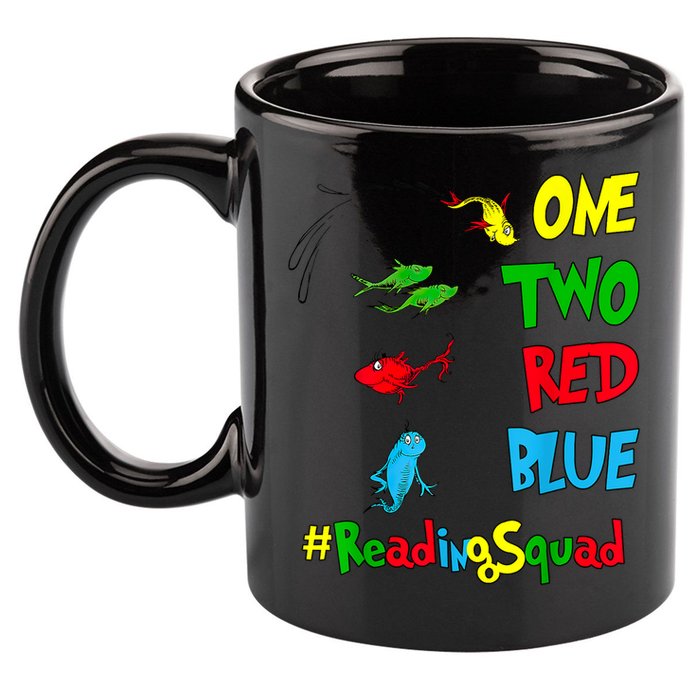 Reading Teacher Squad Oh The Places One Two Red Blue Fish 11oz C Handle Ceramic Mug
