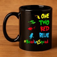 Reading Teacher Squad Oh The Places One Two Red Blue Fish 11oz C Handle Ceramic Mug