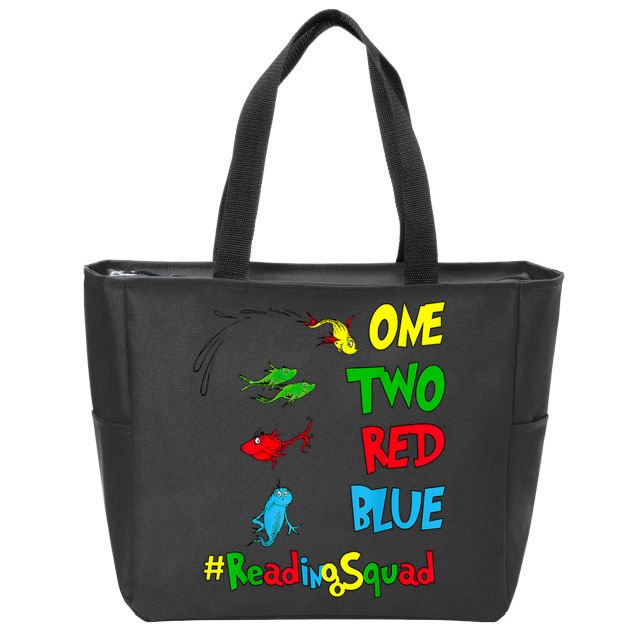 Reading Teacher Squad Oh The Places One Two Red Blue Fish Zip Tote Bag