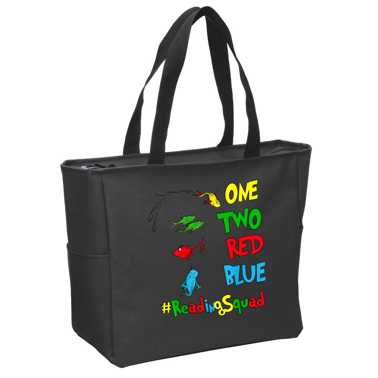 Reading Teacher Squad Oh The Places One Two Red Blue Fish Zip Tote Bag
