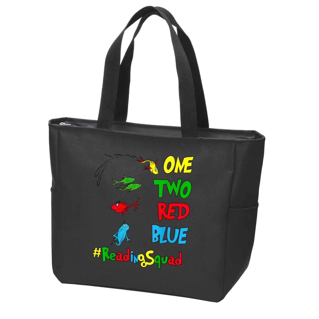 Reading Teacher Squad Oh The Places One Two Red Blue Fish Zip Tote Bag