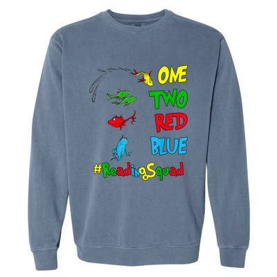 Reading Teacher Squad Oh The Places One Two Red Blue Fish Garment-Dyed Sweatshirt