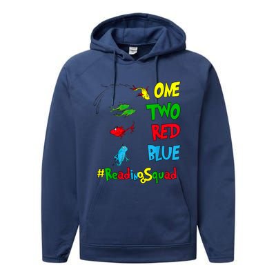 Reading Teacher Squad Oh The Places One Two Red Blue Fish Performance Fleece Hoodie