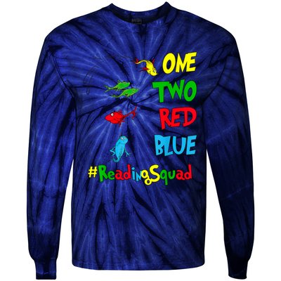 Reading Teacher Squad Oh The Places One Two Red Blue Fish Tie-Dye Long Sleeve Shirt