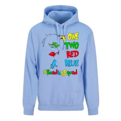 Reading Teacher Squad Oh The Places One Two Red Blue Fish Unisex Surf Hoodie