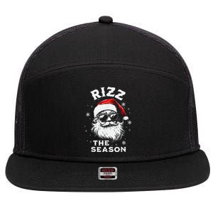 Rizz The Season Santa Claus Rizzmas Funny Christmas 7 Panel Mesh Trucker Snapback Hat