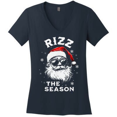 Rizz The Season Santa Claus Rizzmas Funny Christmas Women's V-Neck T-Shirt