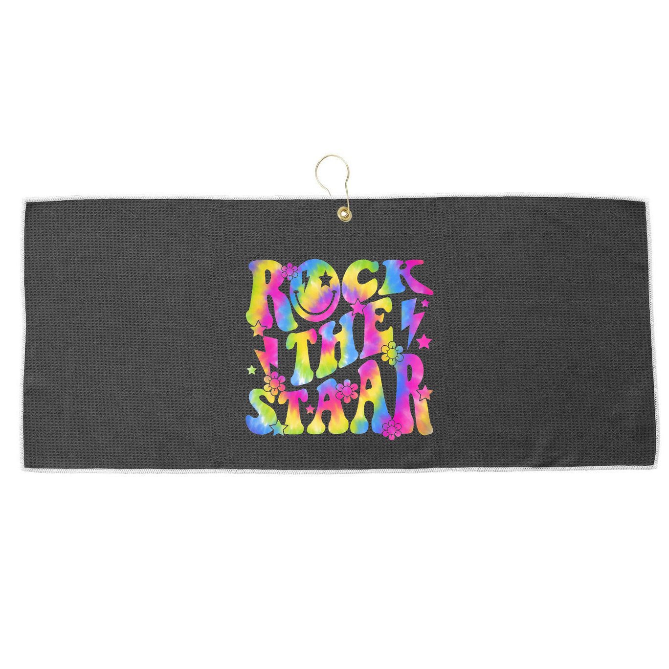 Rock The Staar Rock The Test Test Day Teachers Motivational Large Microfiber Waffle Golf Towel