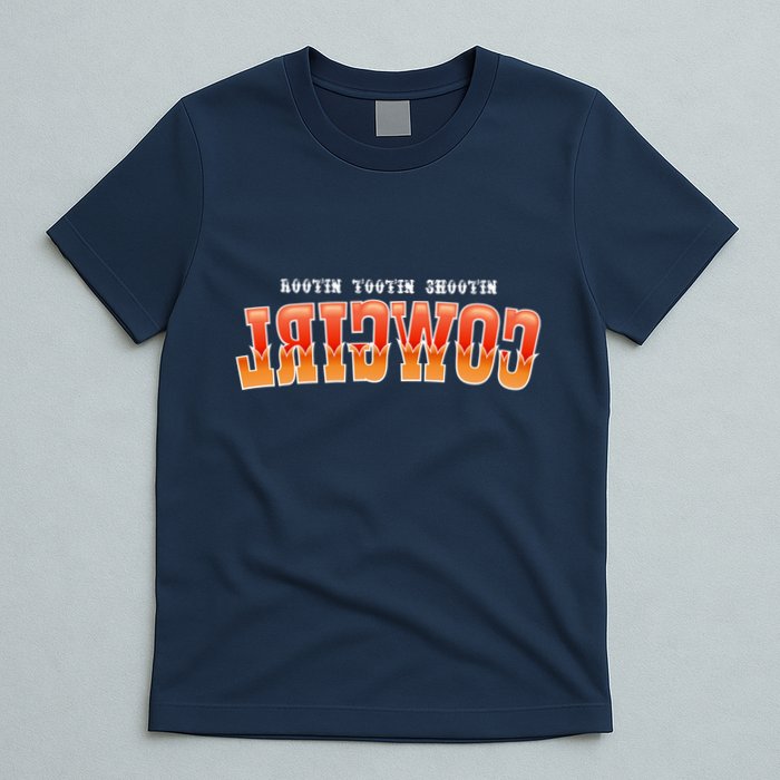 Rootin Tootin Shootin Reverse Cowgirl Western Logo T-Shirt