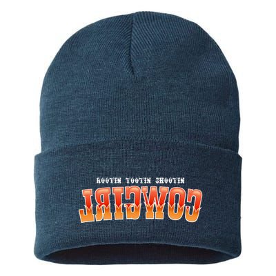 Rootin Tootin Shootin Reverse Cowgirl Western Logo Sustainable Knit Beanie