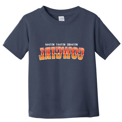 Rootin Tootin Shootin Reverse Cowgirl Western Logo Toddler T-Shirt