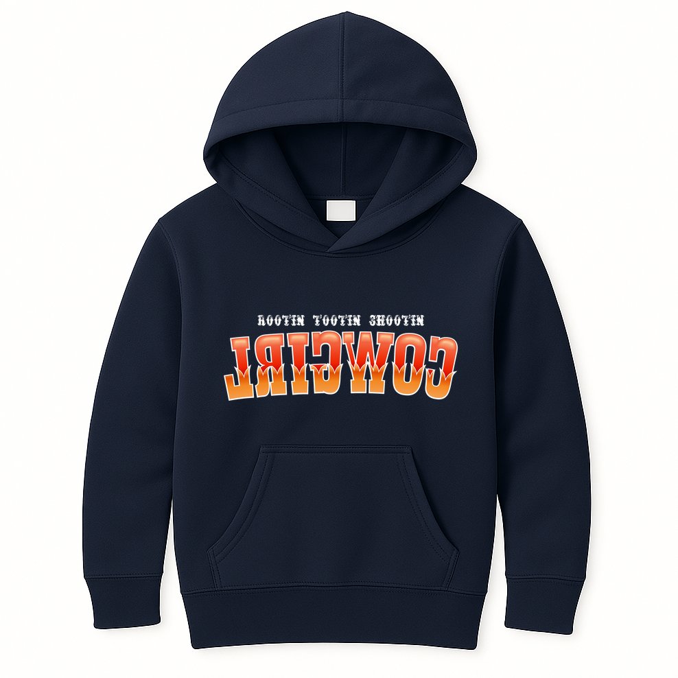 Rootin Tootin Shootin Reverse Cowgirl Western Logo Kids Hoodie