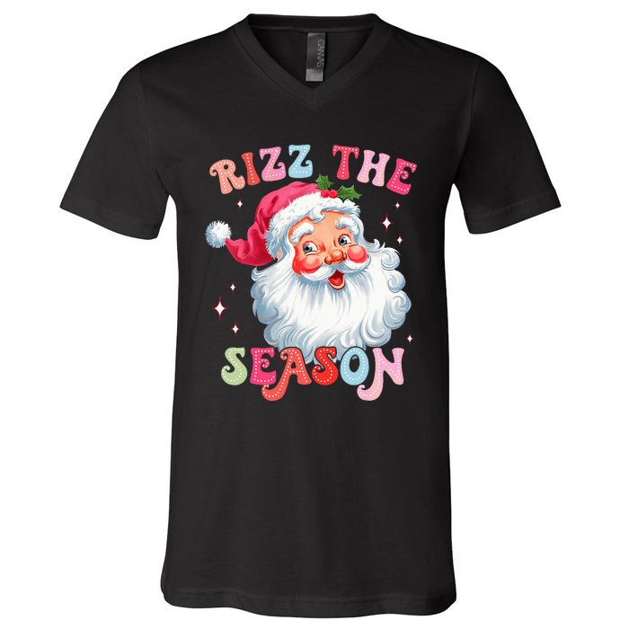 Rizz The Season Funny Christmas Santa Claus Rizzler V-Neck T-Shirt