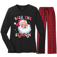 Rizz The Season Funny Christmas Santa Claus Rizzler Women's Long Sleeve Flannel Pajama Set 