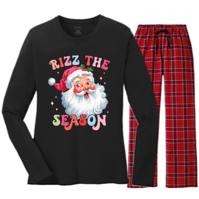 Rizz The Season Funny Christmas Santa Claus Rizzler Women's Long Sleeve Flannel Pajama Set 