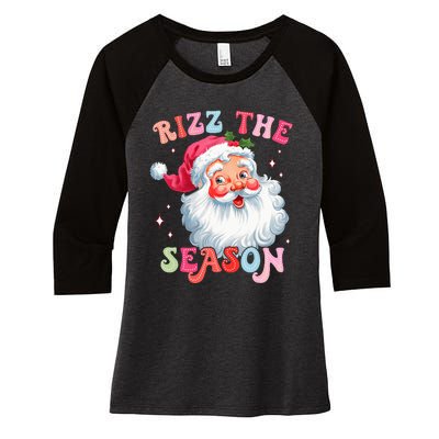 Rizz The Season Funny Christmas Santa Claus Rizzler Women's Tri-Blend 3/4-Sleeve Raglan Shirt