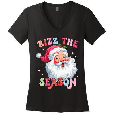 Rizz The Season Funny Christmas Santa Claus Rizzler Women's V-Neck T-Shirt