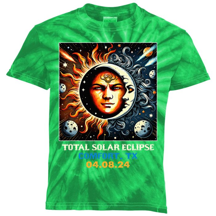 Retro Total Solar Eclipse Comfort Texas Kids Tie-Dye T-Shirt