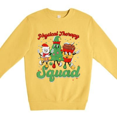 Retro Therapy Squad Christmas Tree Snowman Coffee Latte Premium Crewneck Sweatshirt