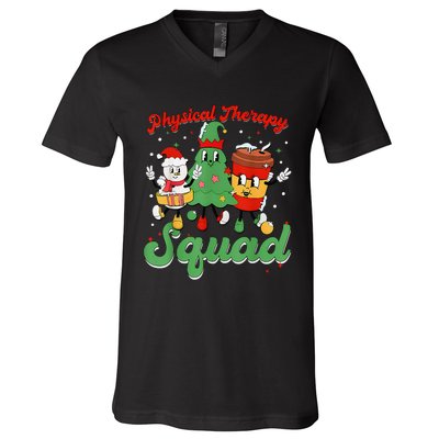 Retro Therapy Squad Christmas Tree Snowman Coffee Latte V-Neck T-Shirt