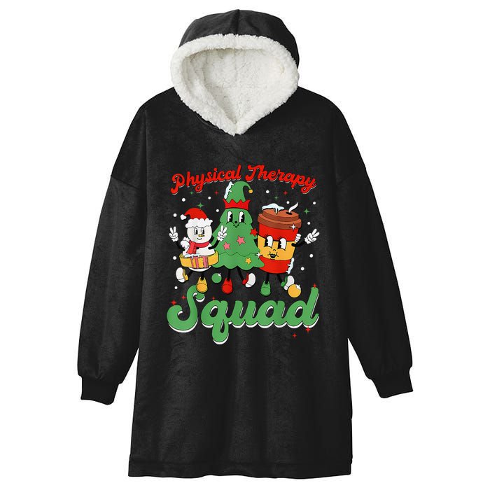 Retro Therapy Squad Christmas Tree Snowman Coffee Latte Hooded Wearable Blanket